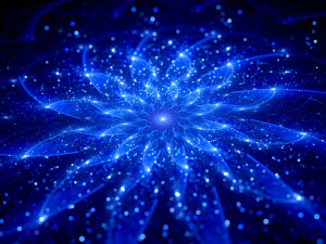 Blue glowing flower in space, computer generated abstract background